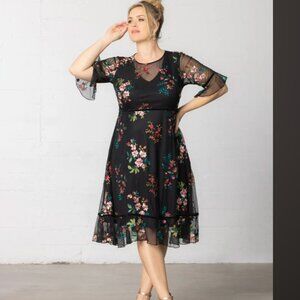 Kiyonna Wedding Guest Wildflower Embroidered Cocktail Dress, Size OX (10-12)